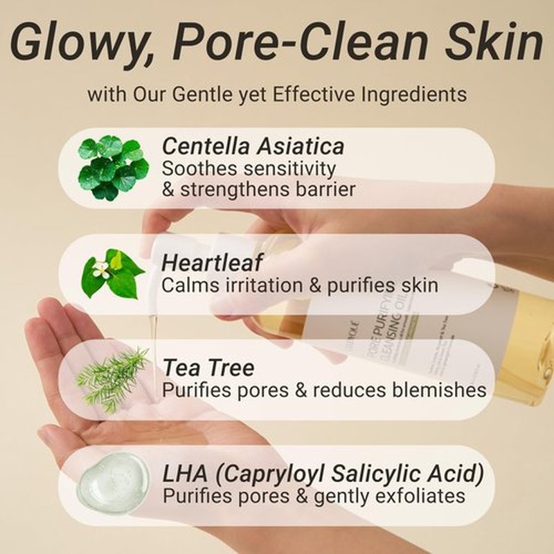 CELDYQUE Pore Purifying Cleansing Oil – Korean Face Wash with Centella, Tea Tree, Green Tea & LHA – Gentle Makeup Remover for Sensitive, Acne-Prone Skin, Deep Pore Cleanser, 6.76 fl oz