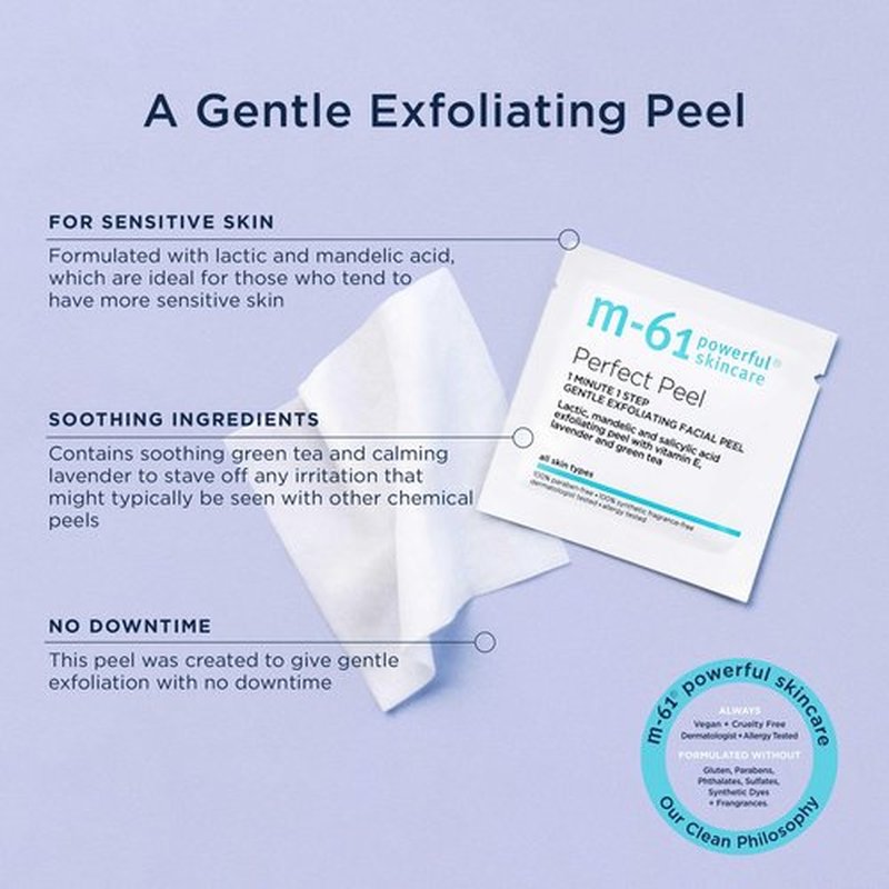 M-61 Perfect Peel | Gentle Exfoliating Facial Peel With Lactic, Mandelic, Salicylic Acid. For Sensitive Skin Or Lighter Daily Exfoliation. 1 Minute, 1 Step - 10 Treatments