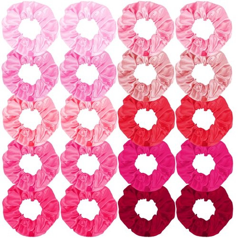 KICOSY 20PCS Pink Hair Scrunchies Bulk Pink Hair Ties for Women Girls Hair Accessories Valentine's Day Galentines Gift