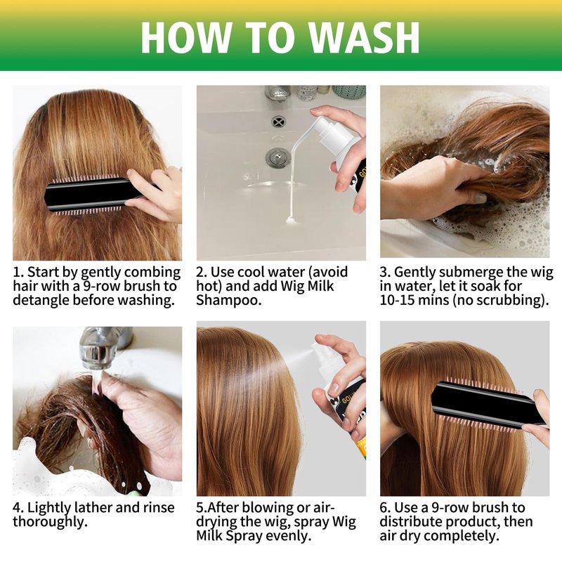 Wig Shampoo for Synthetic Wigs & Wig Milk Spray for Synthetic Hair, Detangle and Anti-Frizz, Hydrates & Moisturizes Synthetic Wig Shampoo, Conditioner＆Detangler 2 in 1 Moisturize Spray Detangler Brush