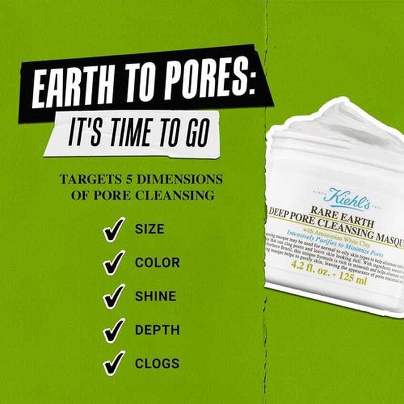 Kiehl's Rare Earth Deep Pore Cleansing Face Mask - Detox Clay Mask for Blackhead & Acne Control