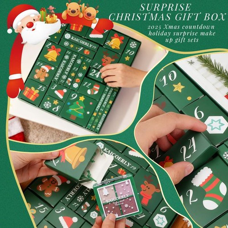 Makeup Advent Calendar 2025,24 Days Christmas Advent Calendar for Teen Girls,2025 Xmas Countdown Calendar Make Up Sets for Christmas Party Festival with Mascara Eyeshadow Lipstick Blush Eyebrow Soap