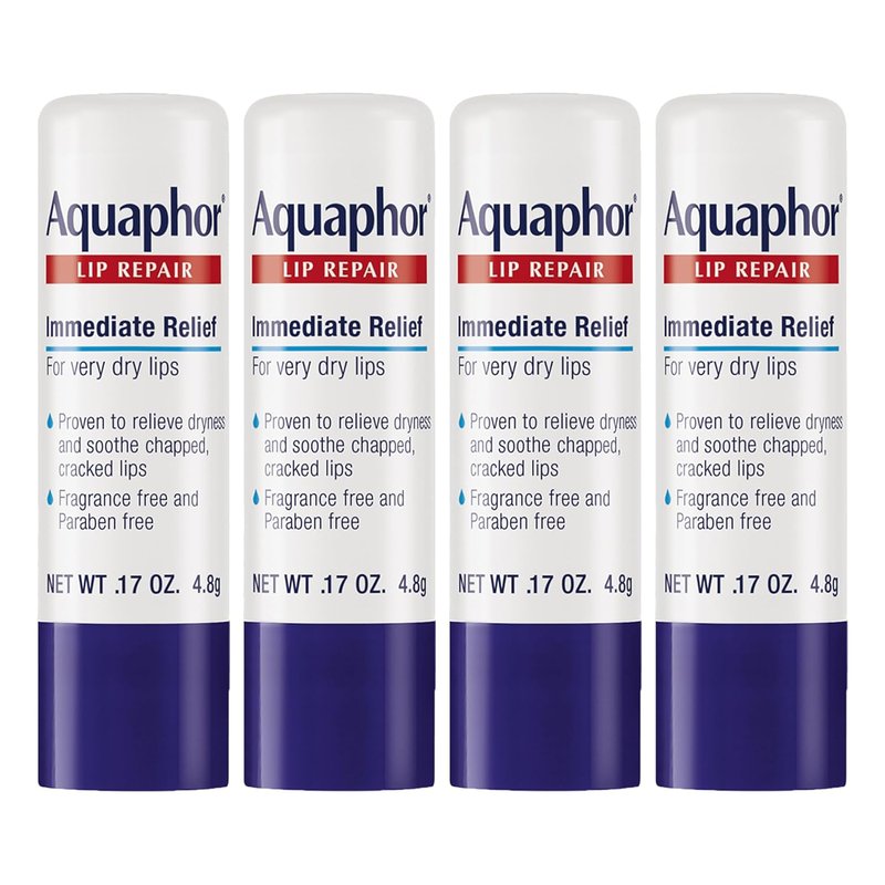 Aquaphor Lip Repair Stick - Moisturizing Lip Balm with Jojoba Oil & Shea Butter | Fragrance-Free, 0.17 Oz, Pack of 4
