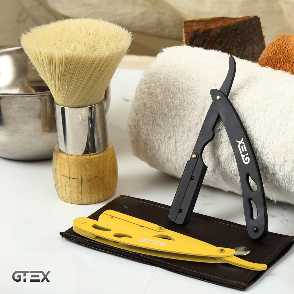 2 Straight Razor For Men (Yellow Black), 100 GTEX Premium Blades (Japanese Steel) - 2Pack Straight Edge With 100 Platinum Blades - Navajas Para Barbero - Barber For Men, Beard