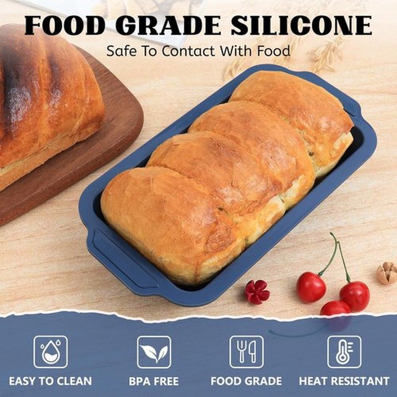 Skiennix Silicone Bread Pan - Nonstick 9.5 x 5 Inch Loaf Pan with Metal Frame for Homemade Baking