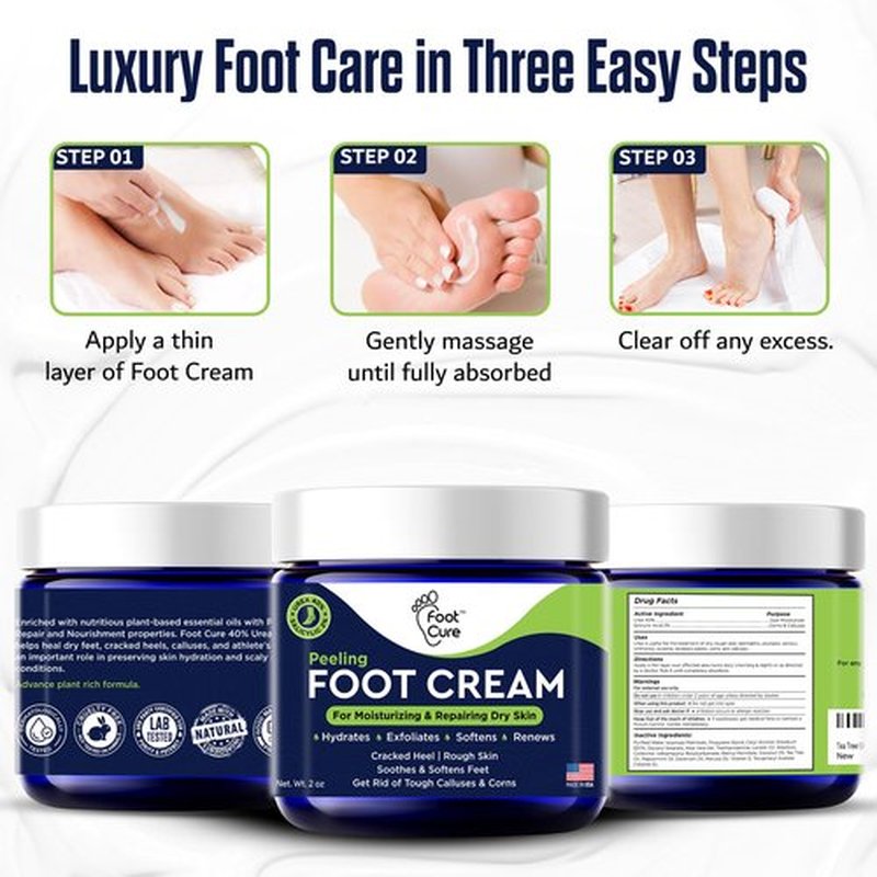 FOOT CURE Tea Tree Oil Foot Cream - Moisturizing Athletes Foot Care For Dry Cracked Feet Cream - Heel & Callus Removal, Toenail Treatment, Ringworm Itchiness Relief - Foot Cream, 2 ounce (Pack of 1)