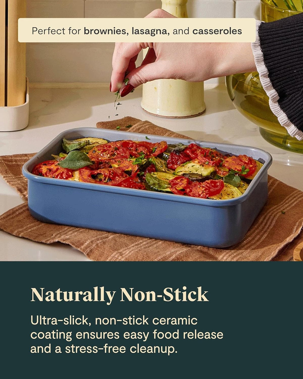 Caraway Nonstick Baking Pan Duo - 9” x 6.5” Deep Ceramic Casserole Dish - Non-Toxic, PTFE & PFOA Free - Sage