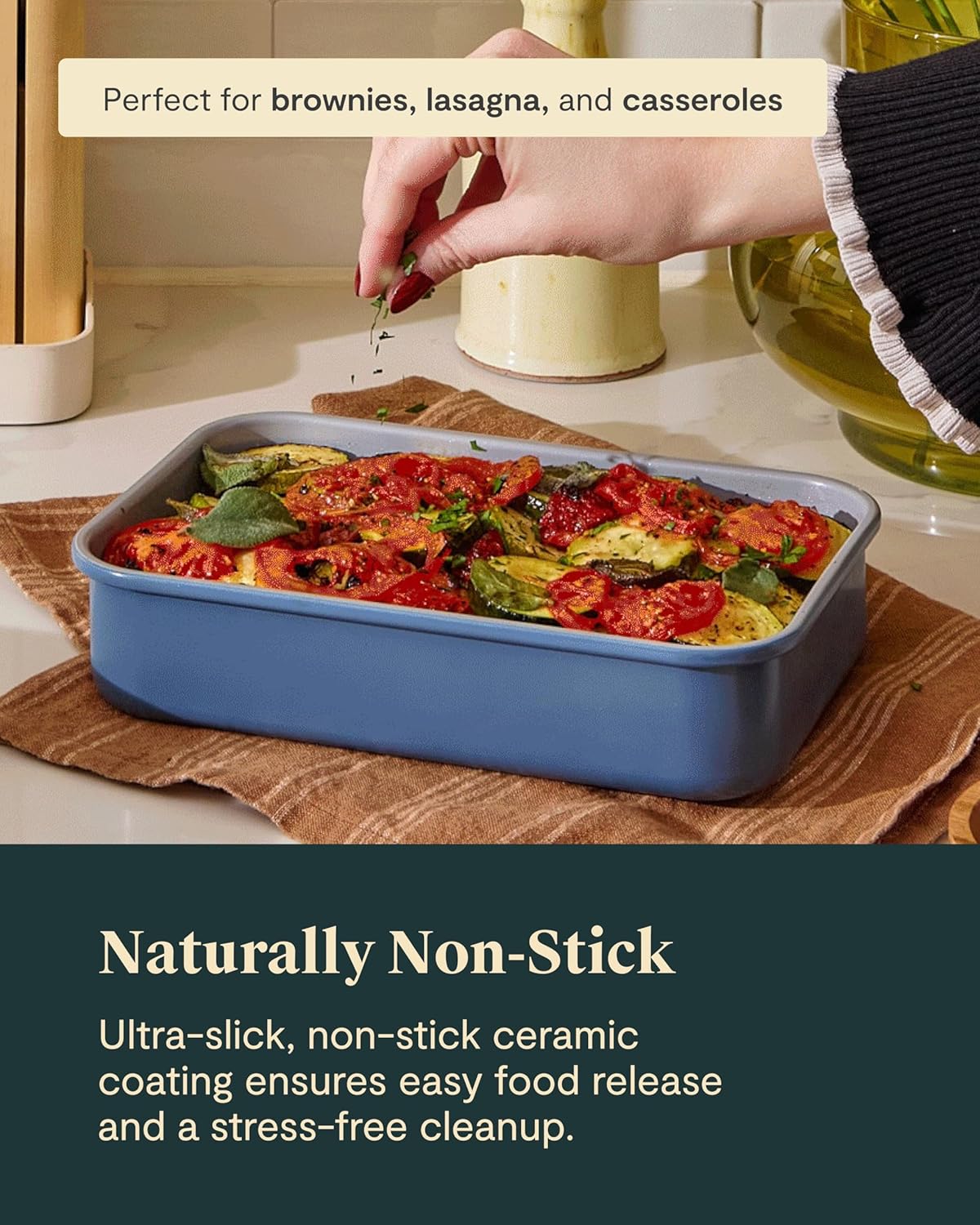Caraway Nonstick Baking Pan Duo - 9” x 6.5” Deep Ceramic Casserole Dish - Non-Toxic, PTFE & PFOA Free - Sage