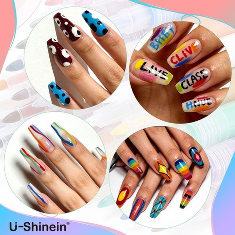 U-Shinein 2026 Colors Nail Art Pens Set, 3D Painted Drawing Nail Art Markers, Liner Graffiyi Quick Dry & Waterproof DIY Painting Pen, Doting Flower Letter Manicure Home Salon Tool 12 Pen