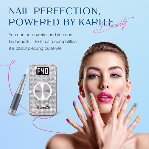 Karite Professional Nail Drill - 4000mAh Battery, 40000 RPM, Upgraded Motor with Low Vibration and Noise, Adjustable Speed and Direction - Perfect Electric Nail Drill for Salons and at-Home Use