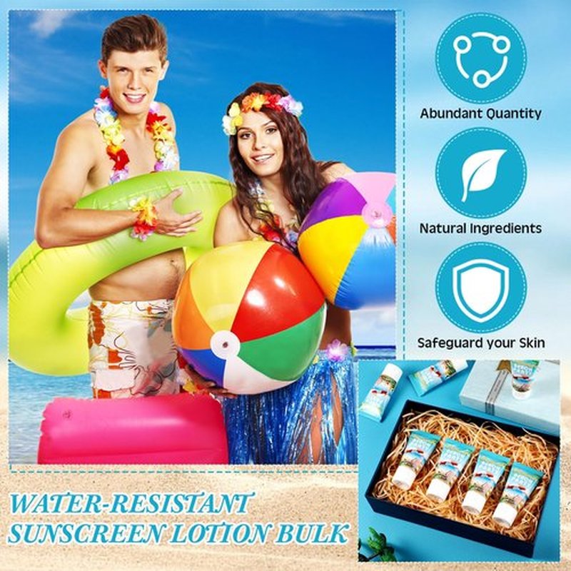 Dansib 72 Pcs Mini Sunscreen Bulk for Summer Party Wedding SPF 30 Water Resistant Sunscreen Lotion Bulk 1oz Travel Size for Thank You Gifts Wedding Party Supplies (Beach)