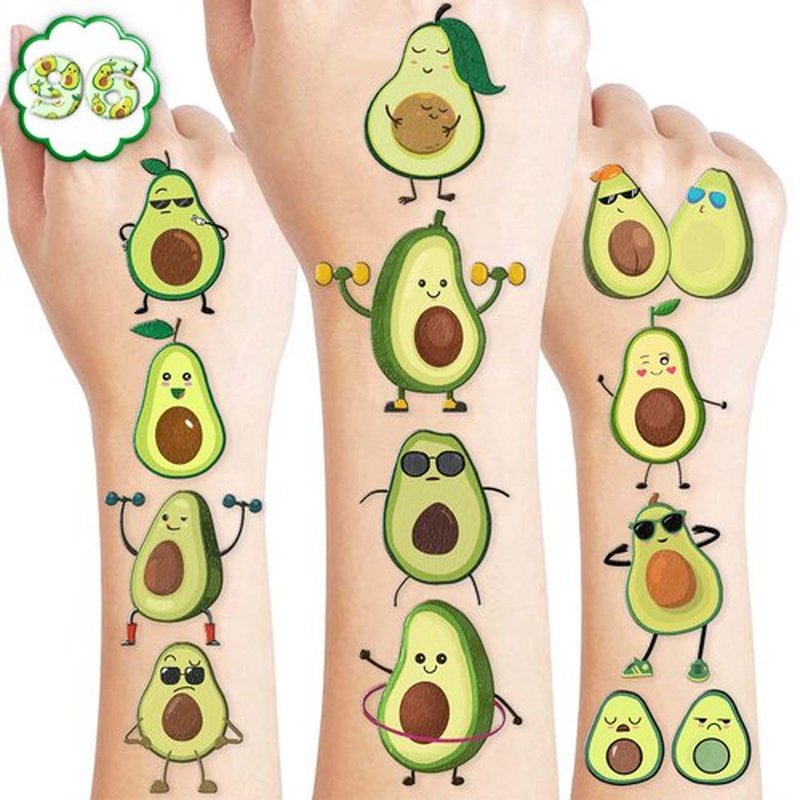 8 Sheets (96PCS) Avocado Temporary Tattoos – Cute Fruit Theme Birthday Party Supplies, Fun Decorations & Favors for Kids, Boys, Girls, School Gifts & Rewards