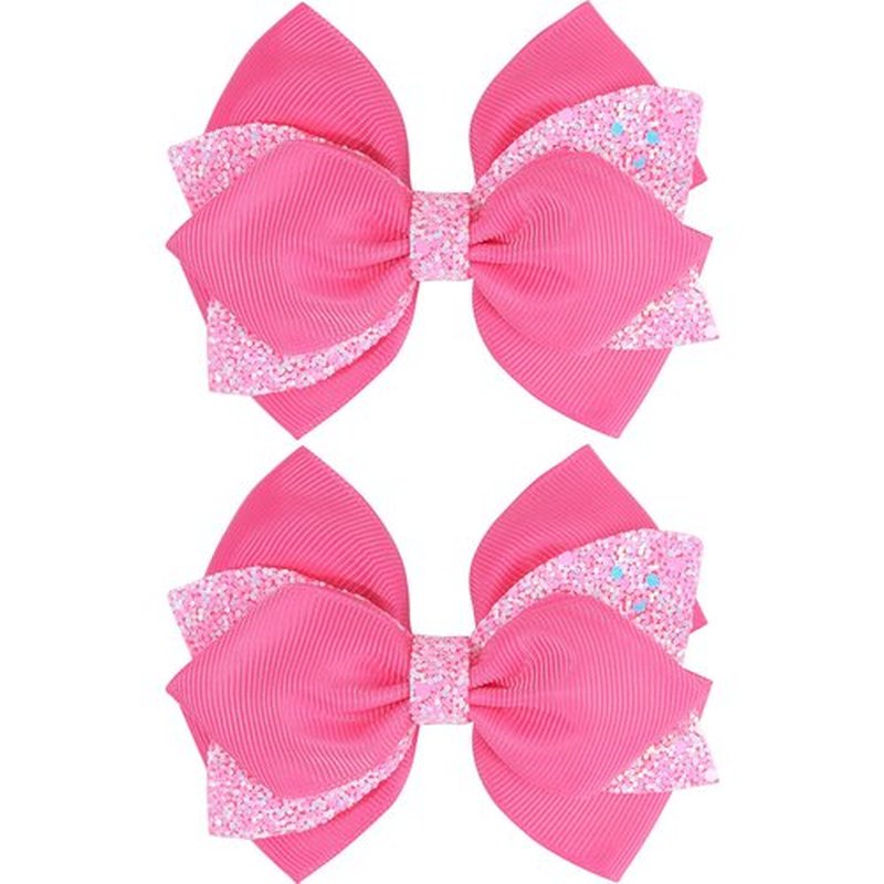 NCMAMA 4 Inch Sparkly Glitter Pink Hair Bow Clips for Girls Boutique Sequin Alligator Barrettes Pins for Teens Toddler Children Kids Grosgrain Hair Accessories for Christmas Halloween Fall Birthday