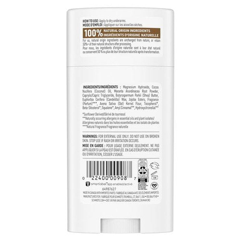 Schmidt's Vegan Deodorant - Aluminum-Free Vanilla & Oat Milk | 24-Hour Odor Protection, 2.65 oz