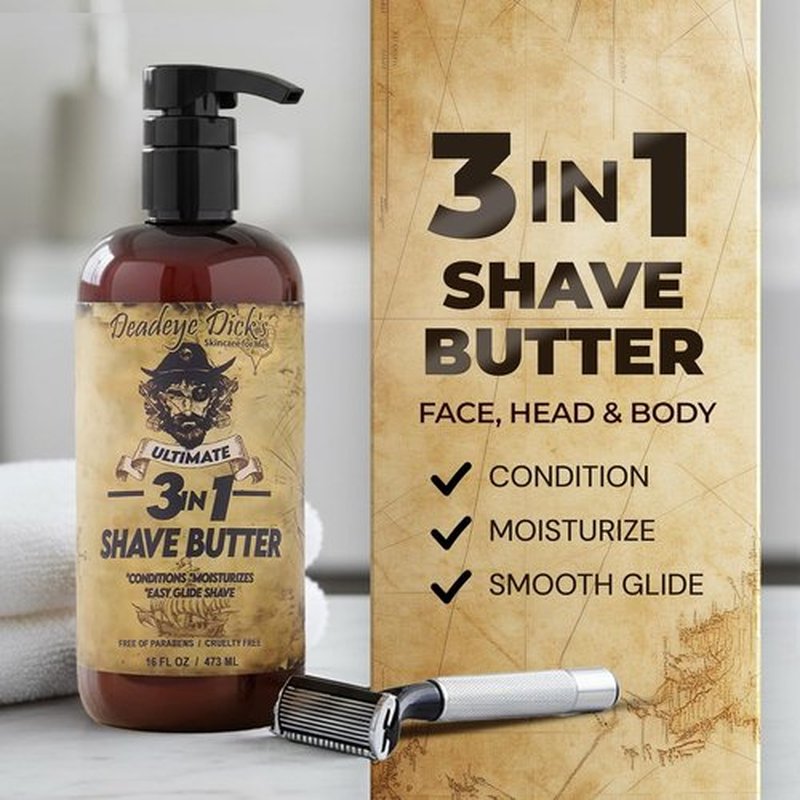 DeadeyeDick's 3-in-1 Shave Butter - Natural Shave Cream for Face, Head & Body | Gentle Formula | 16 FL OZ