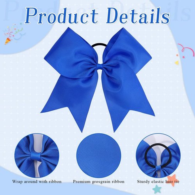 CN 30PCS 8" Large Cheer Bows, Cheerleading Bows Ponytail Holder for Girls, Grosgrain Ribbon Cheer Hair Bow with Elastic Hair Tie for Cheerleader College Sports Softball Competition (Blue)