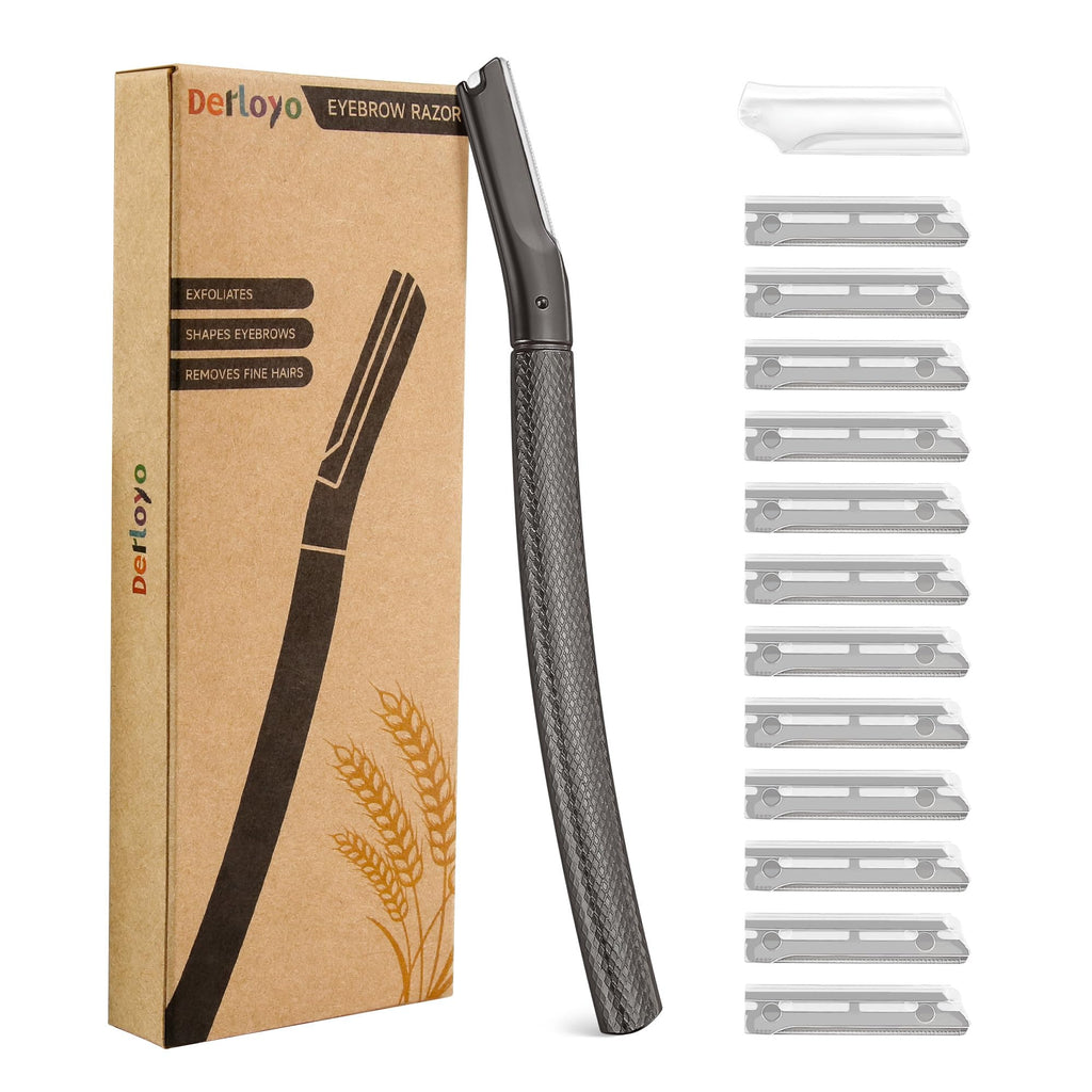 Derloyo Dermaplane Razor for Women Face, 12 Refill Blades, Black