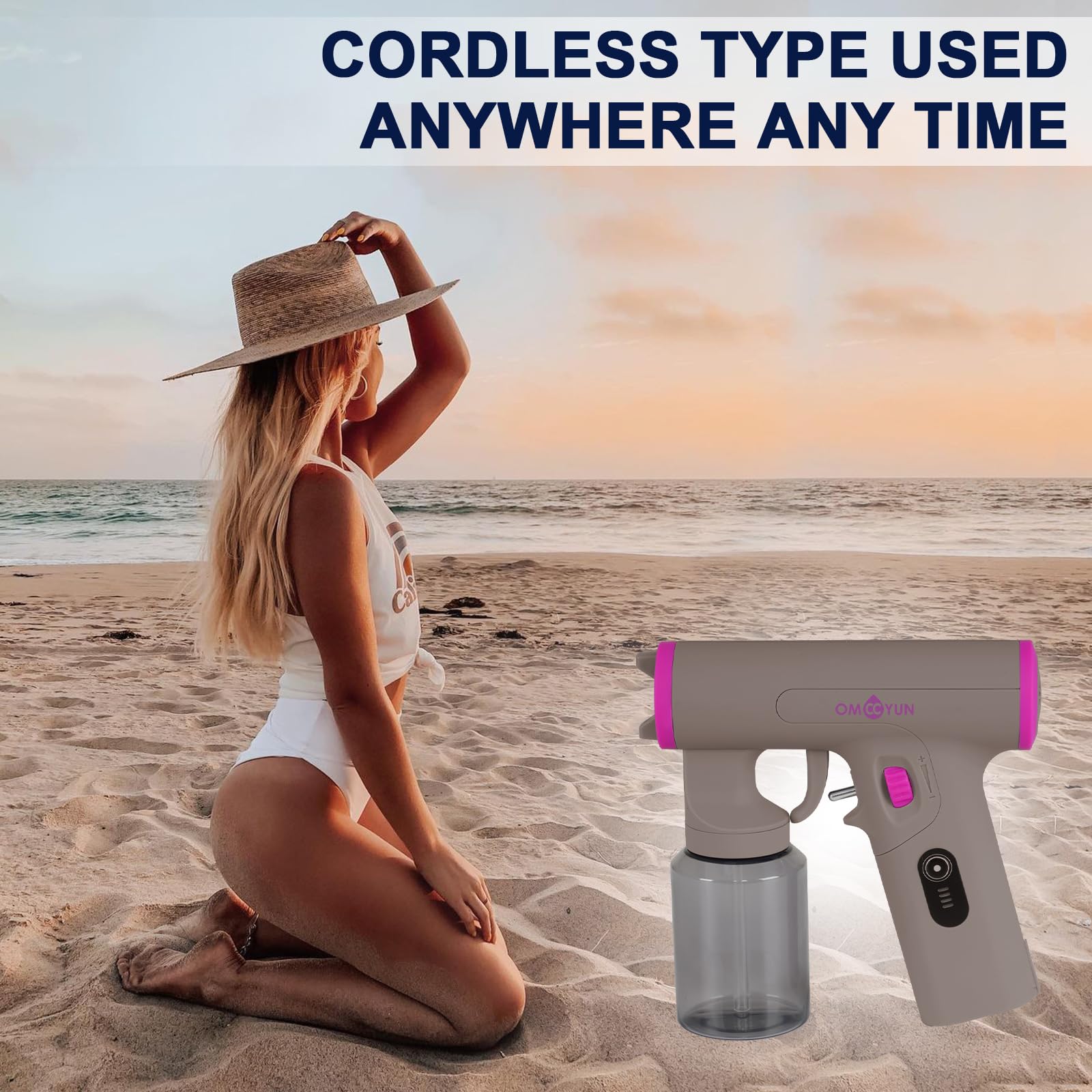 OMCCYUN Cordless Spray Tan Machine-Powerful Brushless Motor With Fluid Control Knob-USB Charger-Portable Handheld Travel Spray Tan Kit For Home Salon DIY Beach Travelling Mobile Use Gray