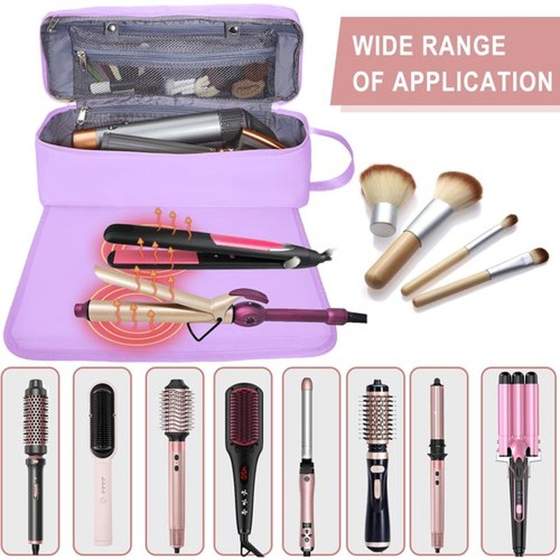 FAMOPLAY Hair Tools Travel Bag with Heat Resistant Mat Hair Styling Accessories Storage Case for Hair Dryer Flat Iron Straightener Curling Iron Haircare Accessories Travel Essentials for Women