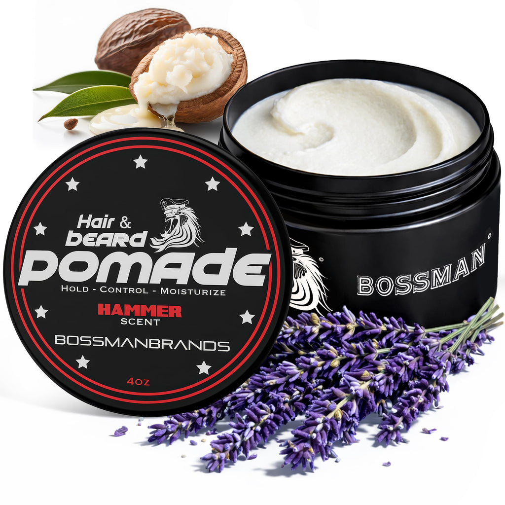 Bossman Hair & Beard Pomade for Men (Hammer Scent) – Medium Hold & Moisturizing for Hair, Beard & Mustache Styling – Made in USA