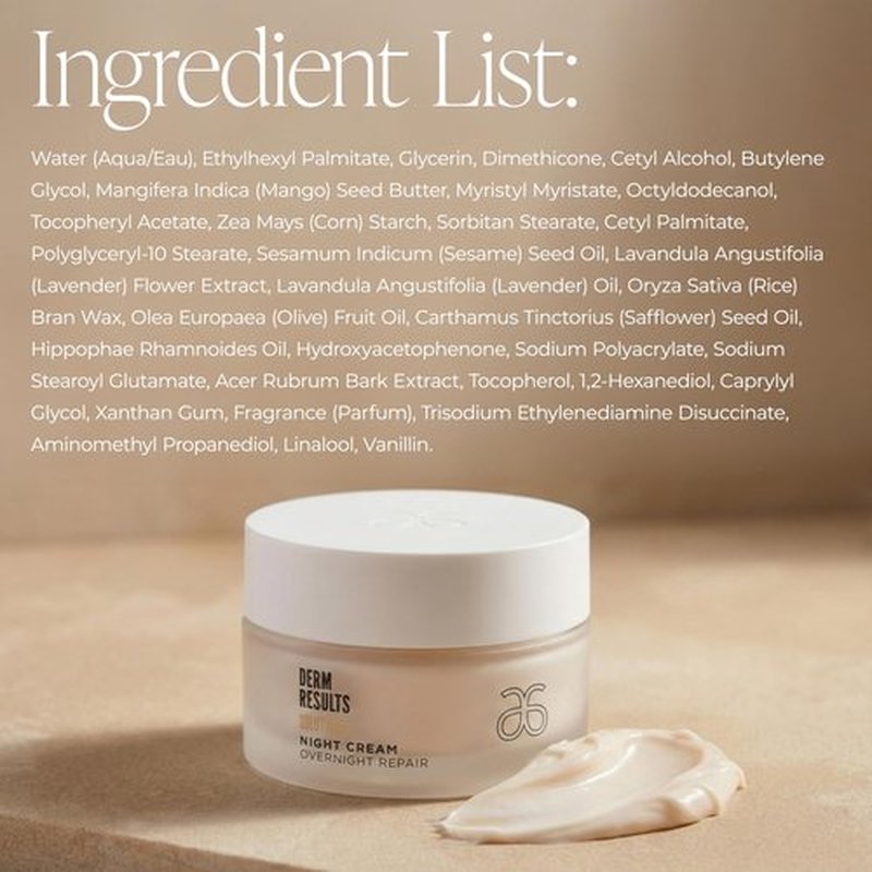 Arbonne DermResults Solutions Night Cream – Hydrating Overnight Moisturizer with Tri-Lipid Complex, Mango Butter, Vitamin E acetate, and Red Maple Bark Extract, 1.7 oz / 50 ml