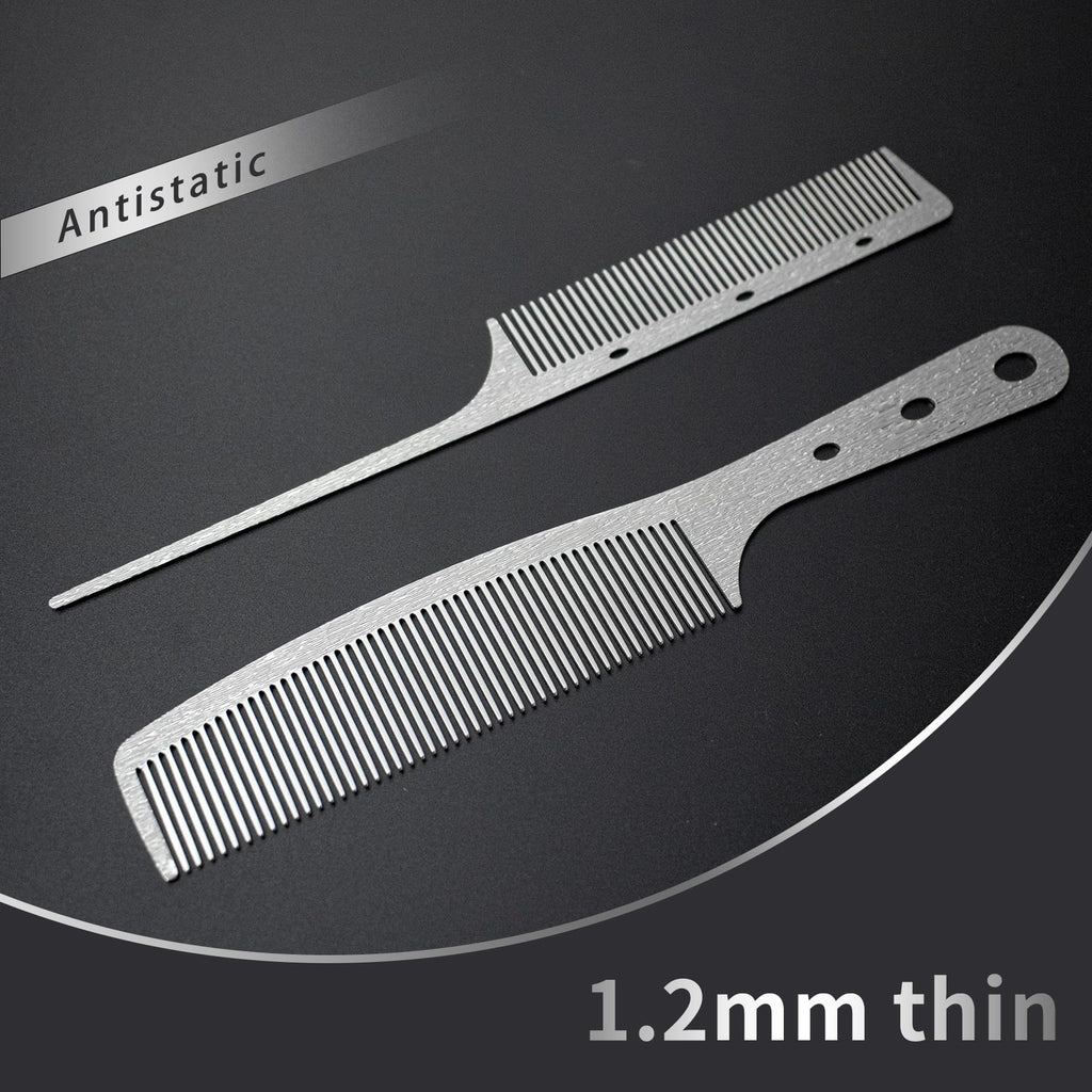 Dolmifapro 2 Pcs Stainless Steel Comb,Teasing Comb with Metal Pick, Rat Tail Combs, Metal Combs Hair Cutting for Stylist Hair Women Wood Grain Design