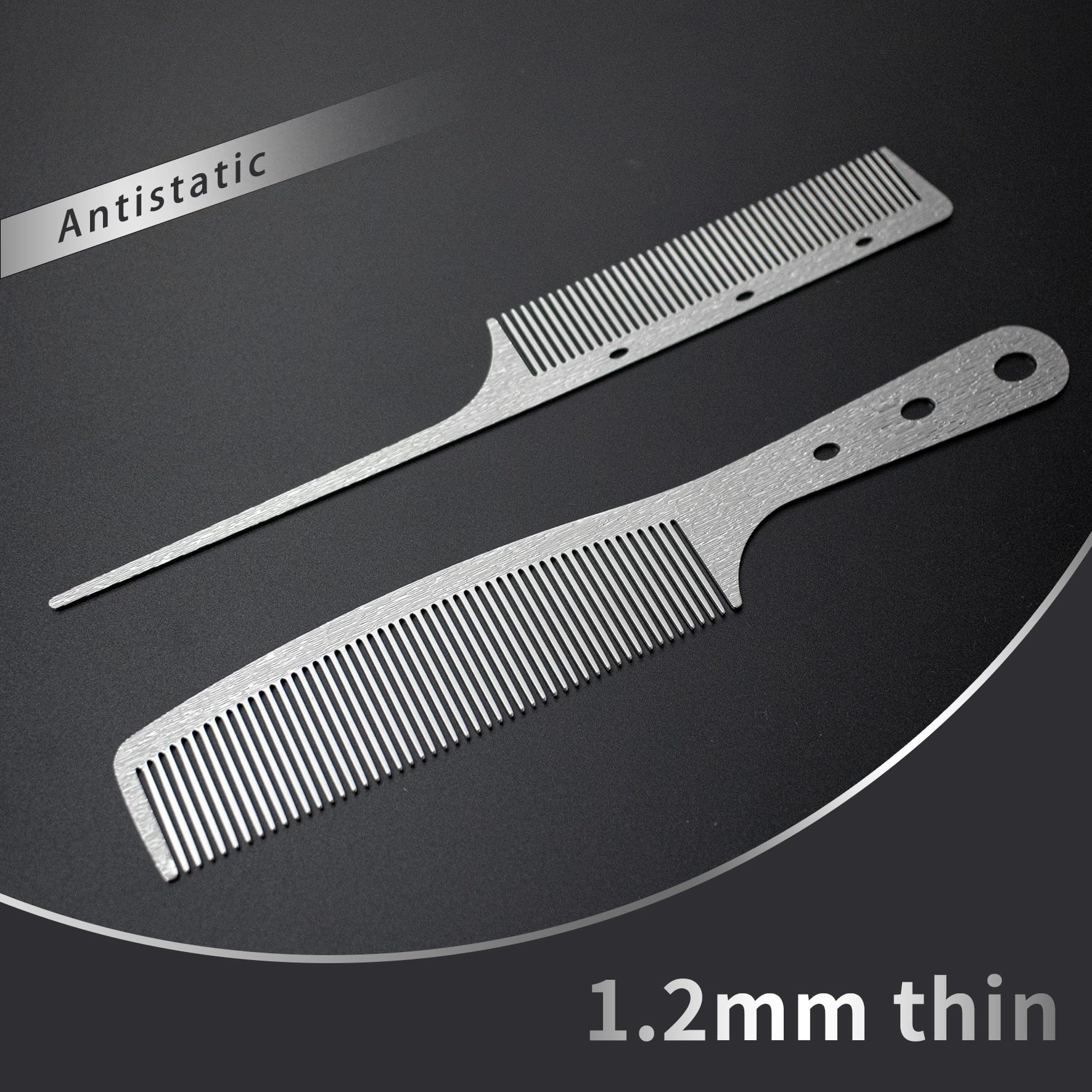 Dolmifapro 2 Pcs Stainless Steel Comb,Teasing Comb with Metal Pick, Rat Tail Combs, Metal Combs Hair Cutting for Stylist Hair Women Wood Grain Design