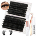 Vznffur Fluffy Lash Extension Kit 280Pcs Thick Eyelash Extension Kit 80D 100D Mix 10-18mm Volume Cluster Lashes with Bond and Seal Tweezers Cluster Remover