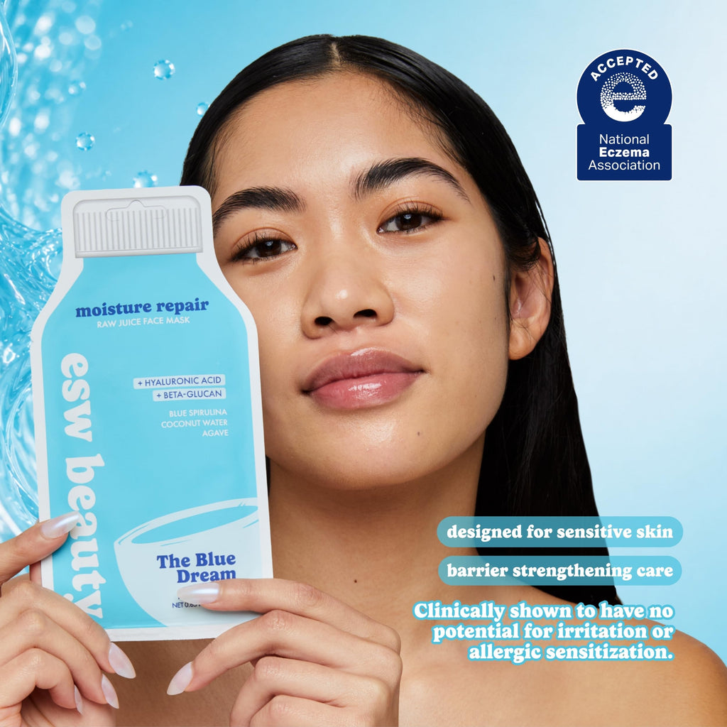 ESW Beauty The Blue Dream Moisture Repair Korean Face Mask (6-Pack) – Vitamin C, Centella, Hyaluronic Acid & Blue Spirulina for Sensitive Skin & Hydration – Skincare Gifts for Women