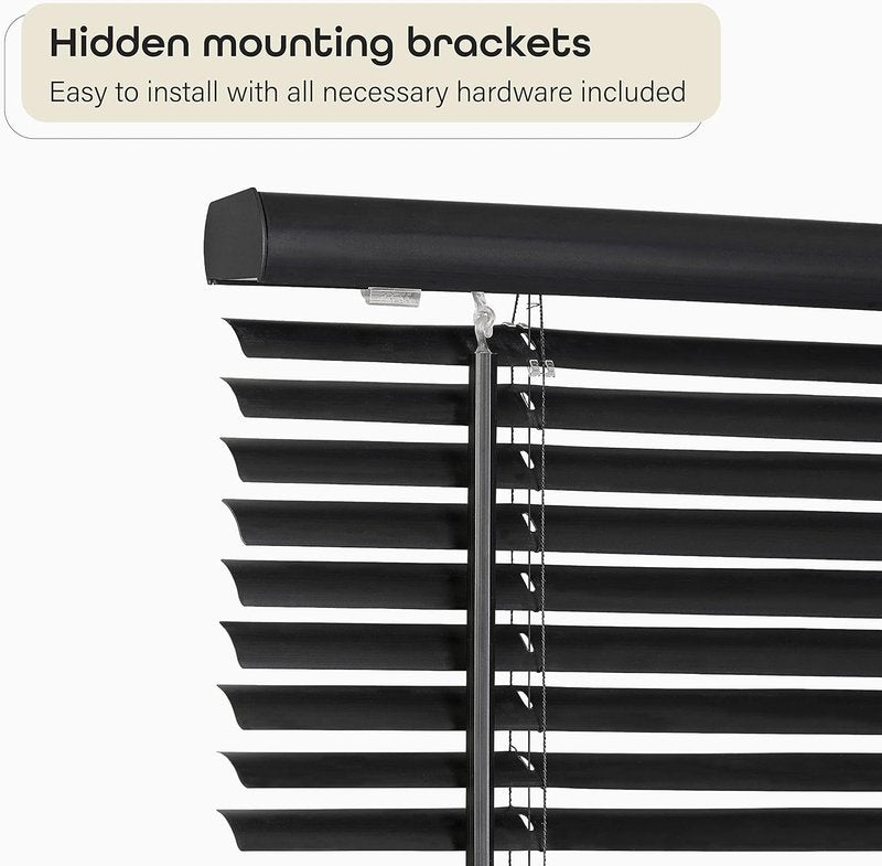 Achim Home Decor Cordless Mini Blinds - Light Filtering, 26" W x 64" L, 1" Slat Size - Black