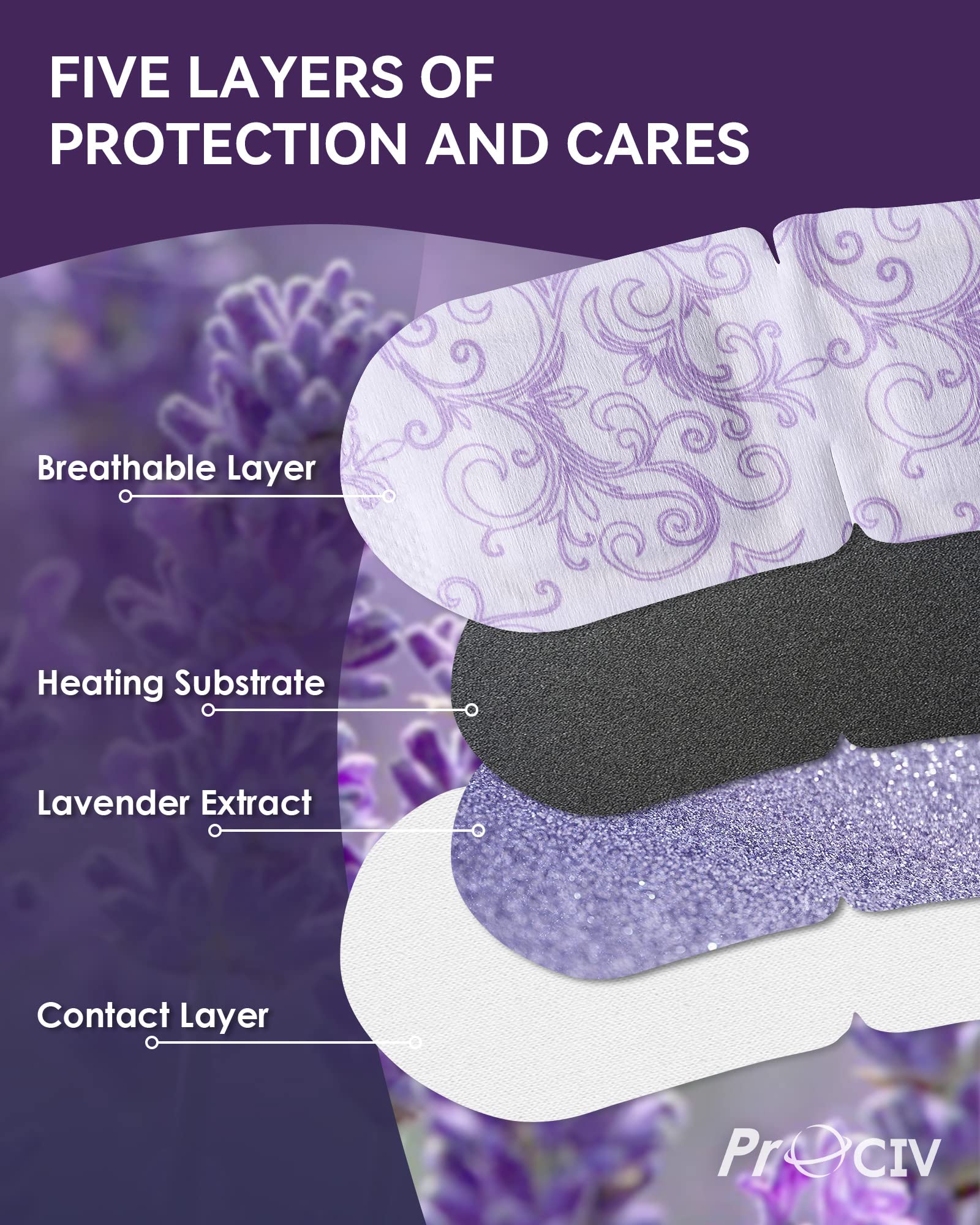 ProCIV 18 Packs Lavender Steam Eye Masks, Heated Eye Masks for Dark Circles and Puffiness Disposable Warming Eye Masks for Soothing Headache Reliefing Eye Fatigue(Lavender)