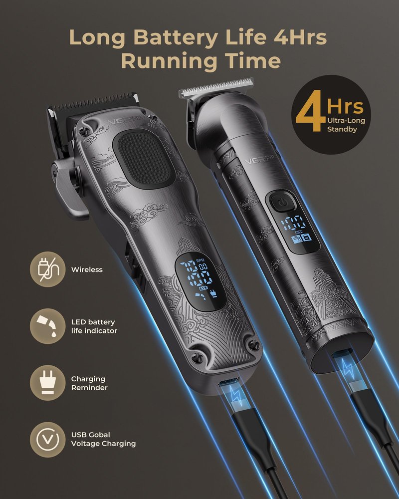 Vgrpro Hair Clippers for Men Professional, Cordless Hair Clippers for Hair Cutting, Mens Clippers and Trimmers Set, Electric Hair Trimmer for Men with Package Box (Gray)