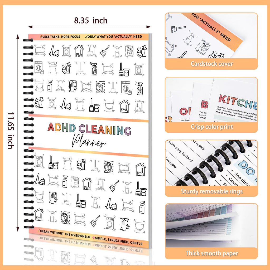 ADHD Cleaning Planner, Dry-Erase Sleeve + Paper Pages, Removable Ring Binder, Daily,Weekly,Monthly Plans, Cleaning Schedule and Checklist, ADHD Planner for Adults Women