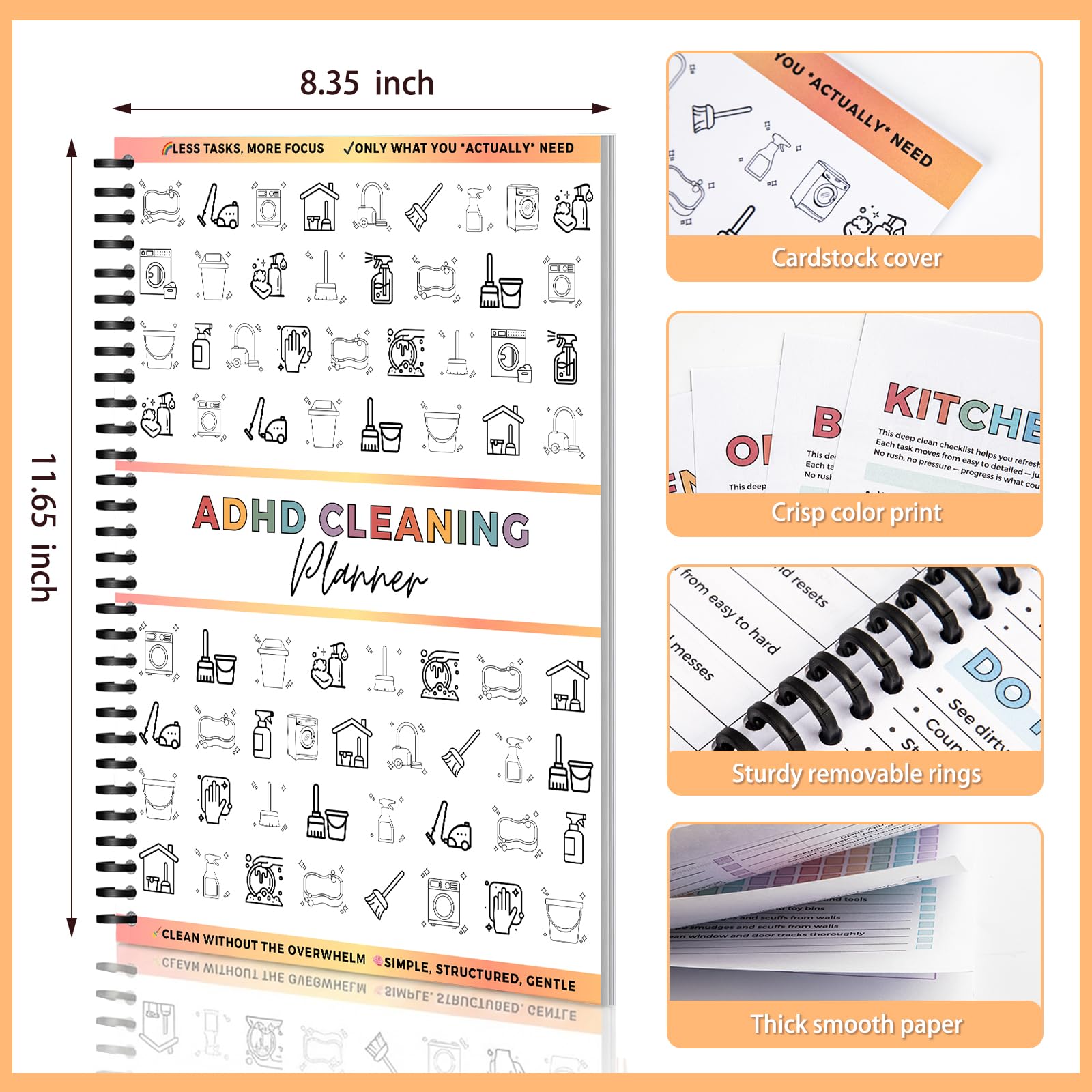 ADHD Cleaning Planner, Dry-Erase Sleeve + Paper Pages, Removable Ring Binder, Daily,Weekly,Monthly Plans, Cleaning Schedule and Checklist, ADHD Planner for Adults Women