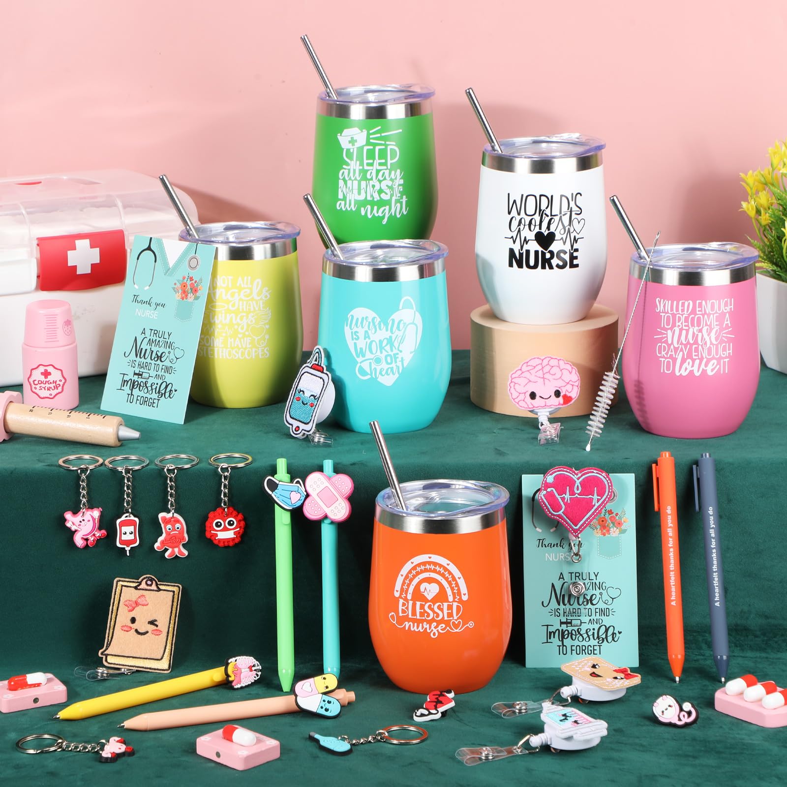 Patelai 36 Pcs Nurse Gifts for Women, 2026 Nurse Appreciation Gifts Bulk, 12 oz Tumbler Cute Pen Keychain Badge Reel Cards for 2026 Nursing Week Graduation Office Supplies