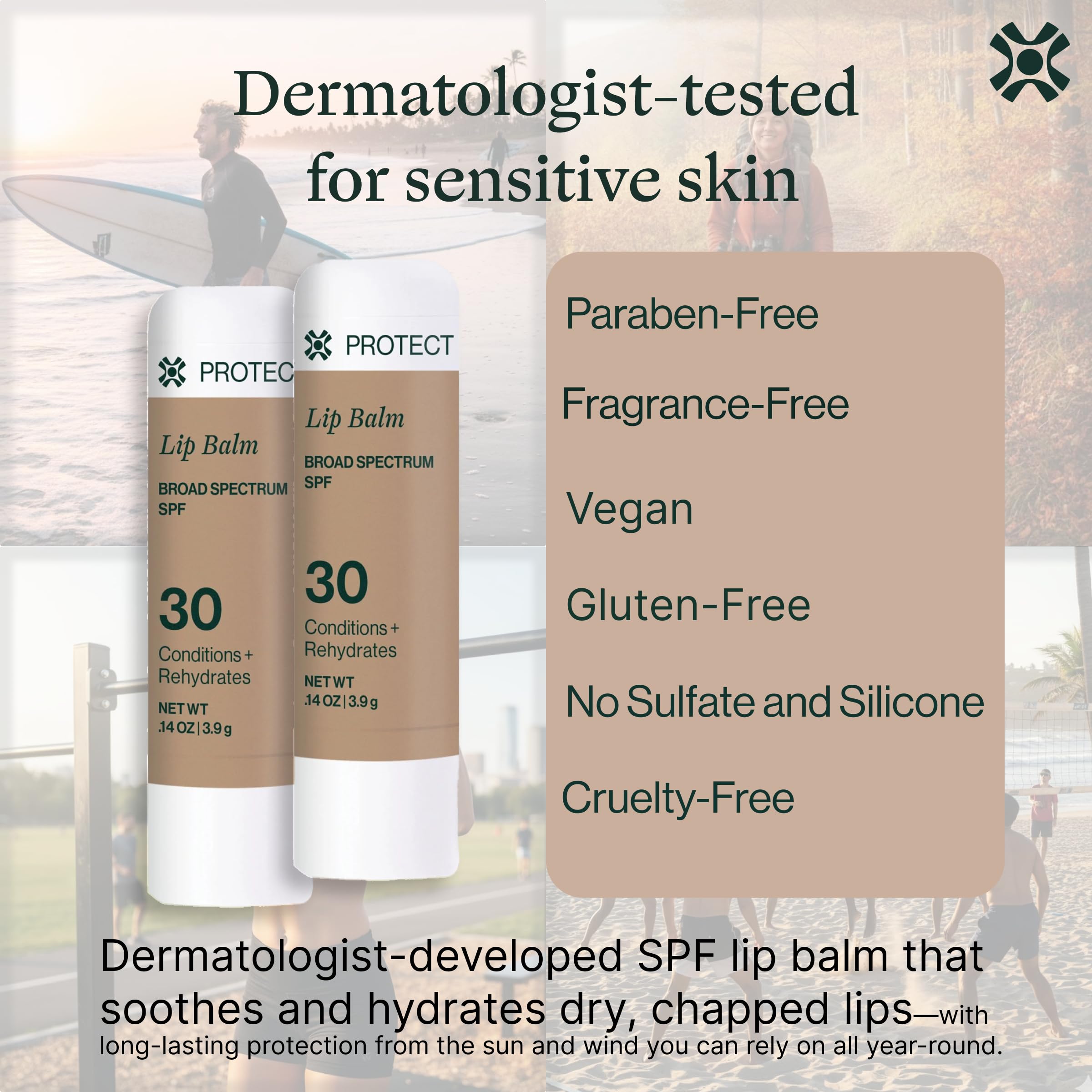 Dermasport SPF 30 Lip Balm 2 Pack – Hydrating SPF Lip Balm for Dry, Chapped Lips – National Ski Patrol Partner – Water & Sweat Resistant for Men & Women