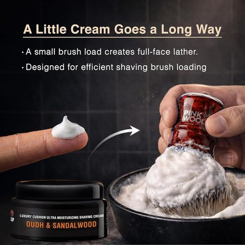 Pink Woolf Premium Shaving Cream for Men - Oudh & Sandalwood Scent - Rich Lather for Smooth Shave - 3.5 oz