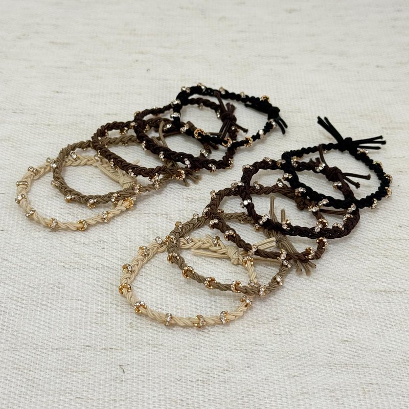 UDeBe 10pcs Braided Hair Ties with Gold & Crystal Beads, Elastic Hair Ties for Women, Neutral Colors