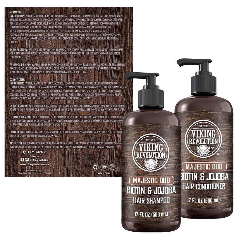 Viking Revolution Majestic Oud Men's Shampoo & Conditioner Set - Biotin & Jojoba Oil for Thinning Hair (17 Oz)