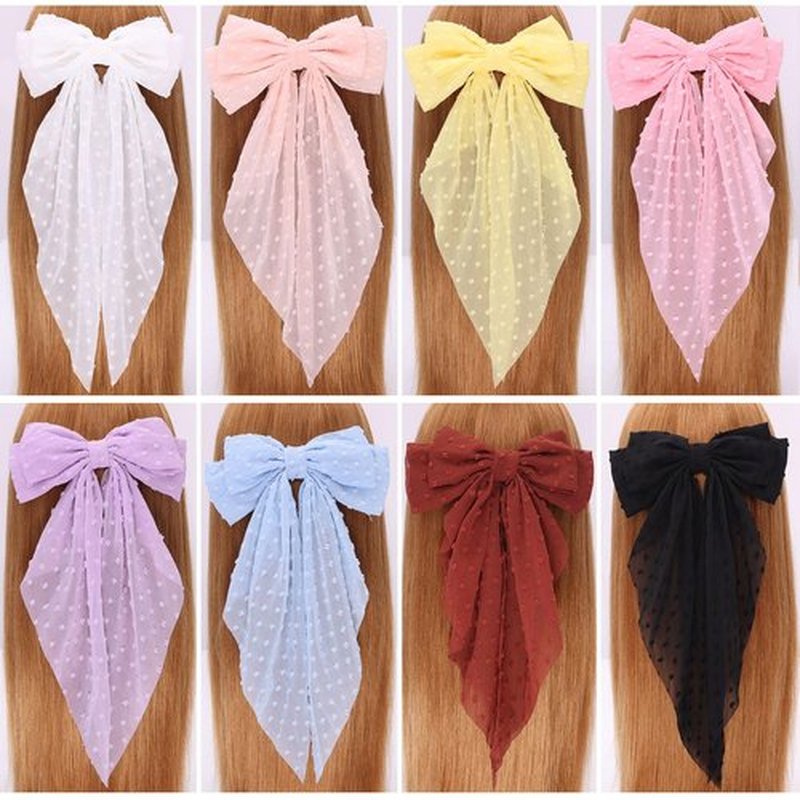 MRJ 4Pcs Chiffon Hair Bows for Women Big French Bows Hair Clips for Girls Hair Accessories Barrettes Metal Clips Bowknot Aesthetic