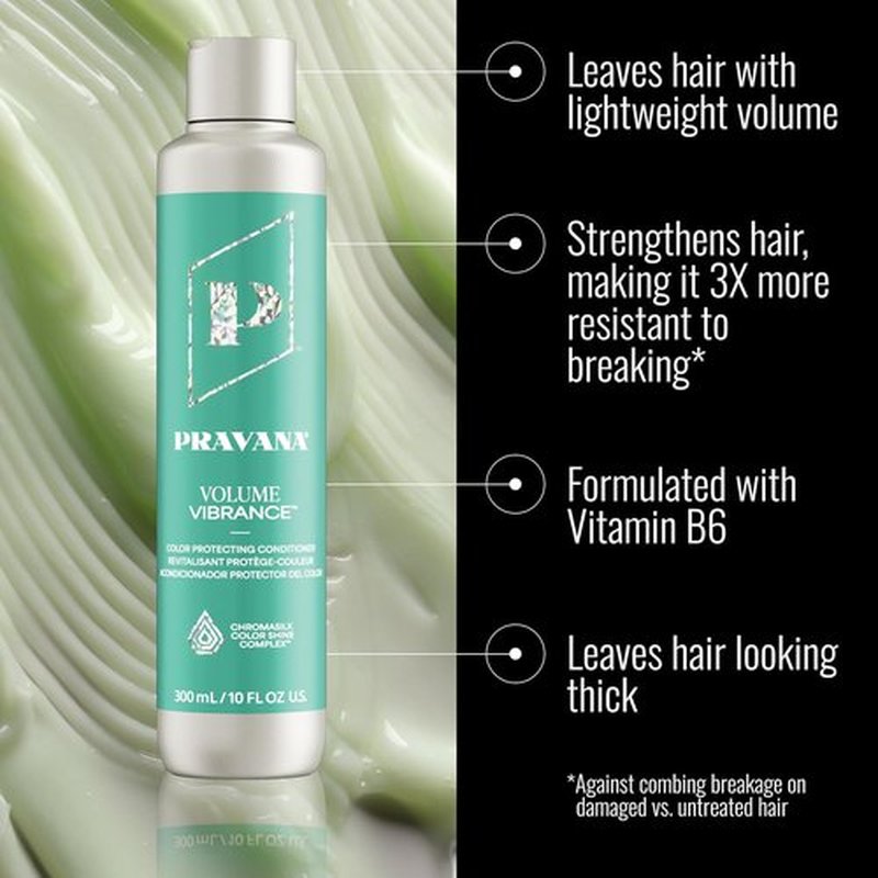 PRAVANA Volume Vibrance Conditioner - Lightweight Volume & Fullness for Fine, Color-Treated Hair | Strengthens & Reduces Breakage | Vegan Formula
