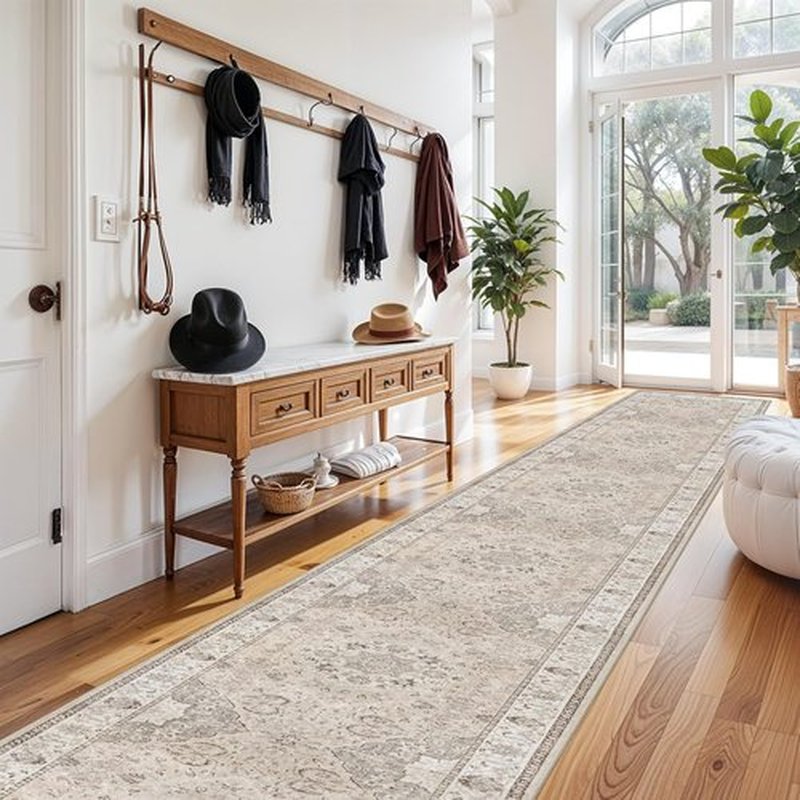 Hallway Washable Runner Rug - Vintage Soft Non-Slip 3x20 Indoor Carpet for Entryway & Living Room | Beige