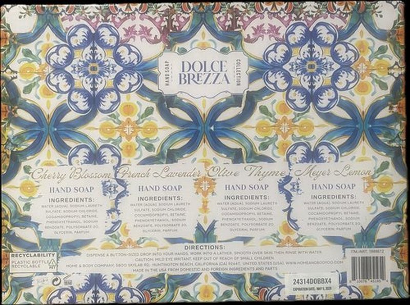 Home and Body Company Hand Soap Dolce Brezza Collection 21.5 FL/636ml Bottles infused with Essential Oils (SET OF 4) Meyer Lemon, Olive Thyme, Fresh Lavender, and Cherry Blossom