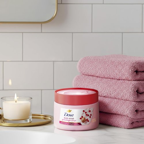 Dove Pomegranate & Shea Butter Body Scrub Exfoliates and Deeply Nourishes for Smooth, Radiant Skin 15 oz