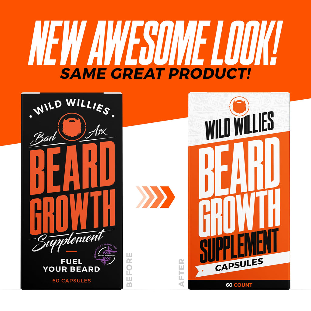 Wild Willies Beard Growth Kit - Capsules & Boost Serum - Natural Growth Oil With Biotin & Caffeine - Vitamins for Fuller, Thicker Beard - 60 Capsules - For Men