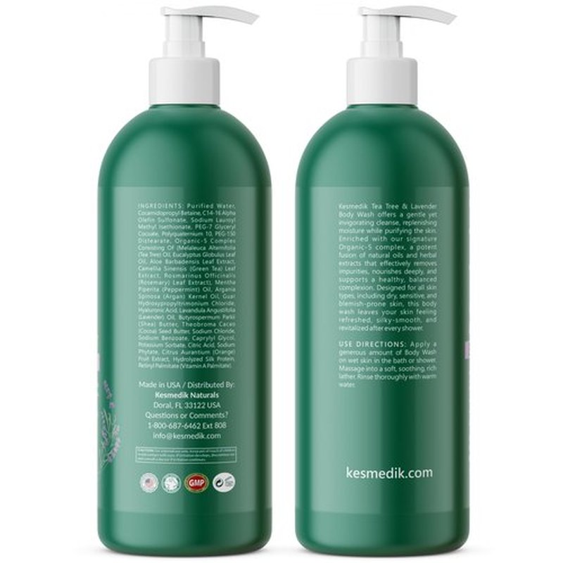 KESMEDIK Tea Tree Lavender Body Wash MaxTherapy, Itchy Skin Relief, Antifungal Defense, Fights Body Odor, Soothes Jock Itch & Athlete's Foot, Intimate Wash, Men & Women, 2-Pack, Limited Edition