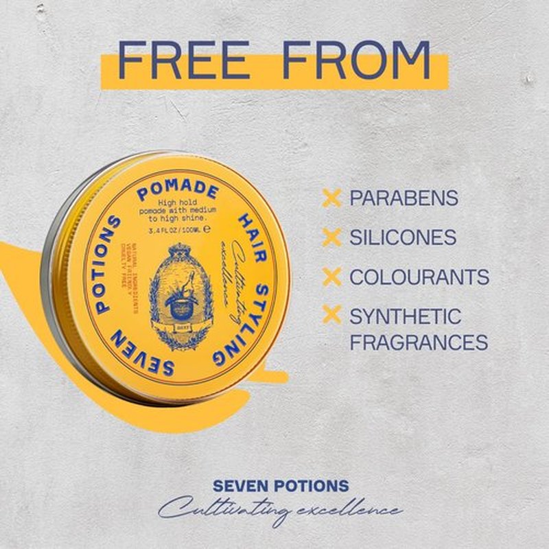 Seven Potions Men’s Hair Pomade - High Shine & Hold | Water-Based, Vegan & Cruelty-Free - 3.4 fl oz