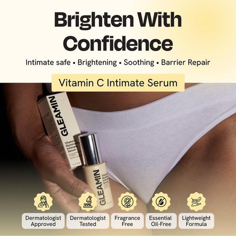 Gleamin Illuminating Intimate Serum - Vitamin C Serum with 4% Niacinamide, Turmeric & Alpha Arbutin for Uneven Tone and Hyperpigmentation on Underarms, Inner Thighs & Intimate Areas - 1 fl oz