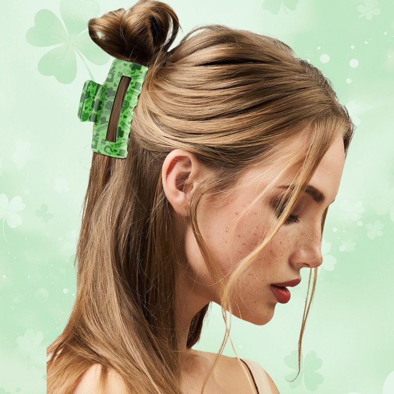 Vovii 3Pcs Shamrock Hair Claw Clips for Women St. Patrick's Day Accessories, Green Clover Style Square Clips Irish Hair Accessories For Thin Thick Hair Holiday Party Favors