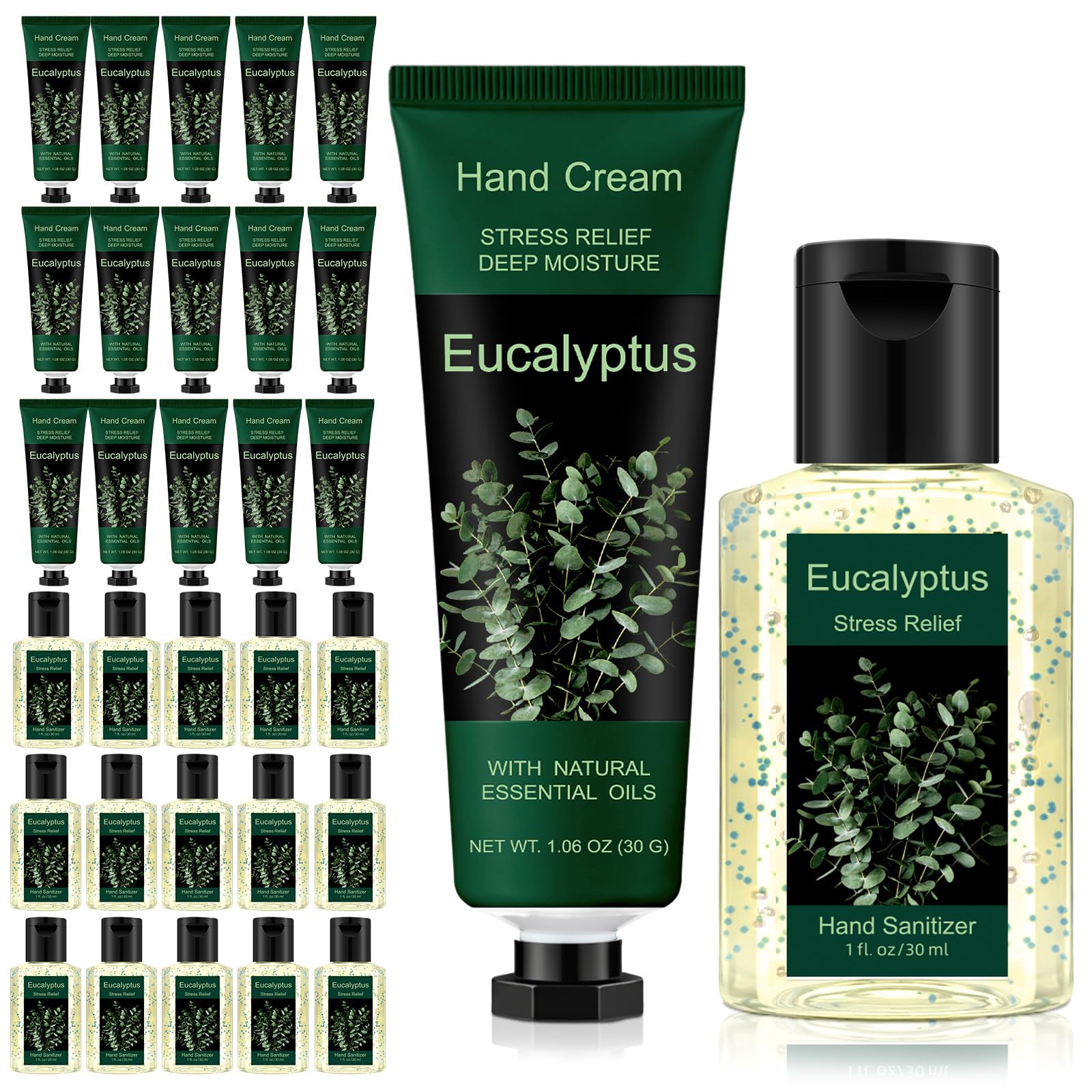 Frienda 48 Pcs Travel Size Hand Cream Hand Gel Gift Set Include Cream and Sanitizer Moisturizing 1 Fl oz Eucalyptus Scented Gift for Women Teacher Nurse Mothers